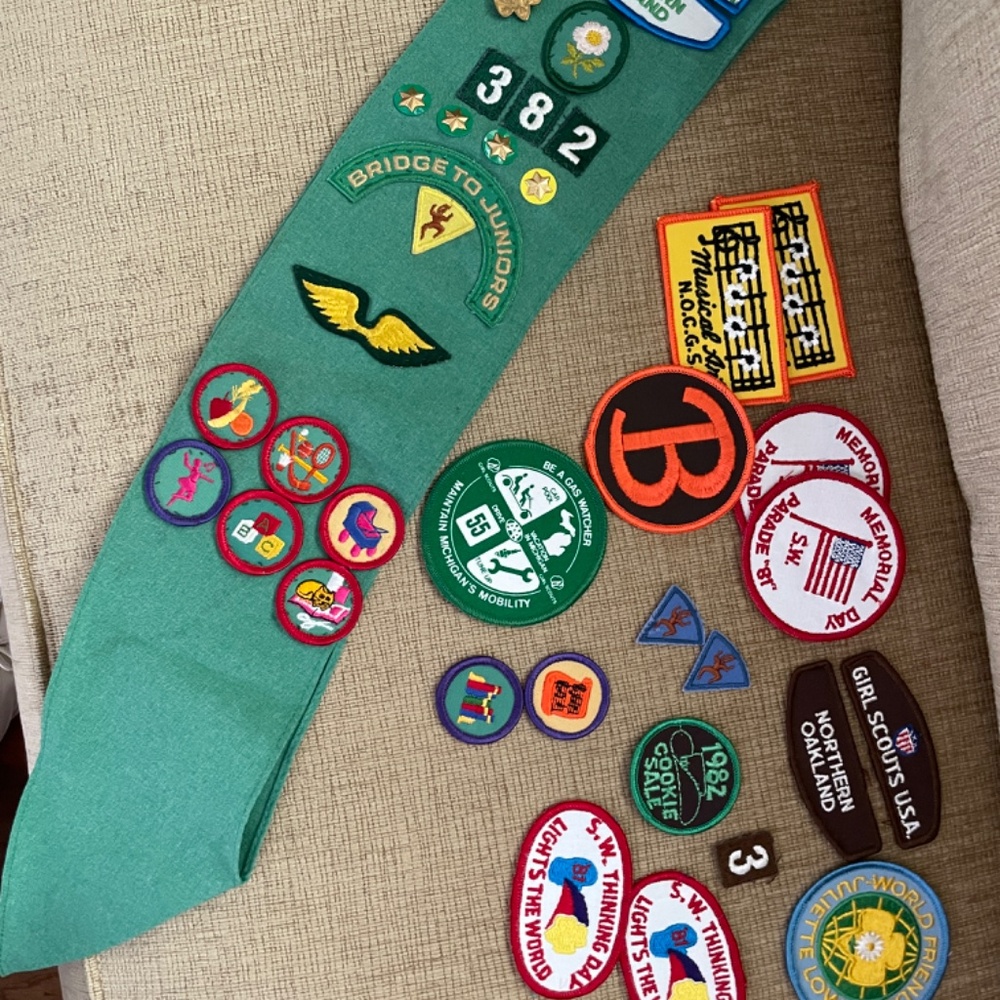 Vintage Girl Scout Sash and Patches from the late 1970's and early 1980's